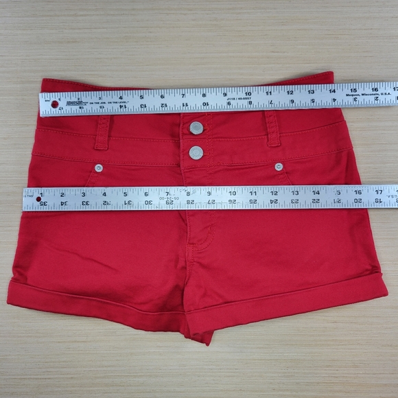 Red High-Rise Button Fly Shorts - Size 8 EU 29 Cowgirl Y2K Twee Americana Indie - Picture 8 of 10